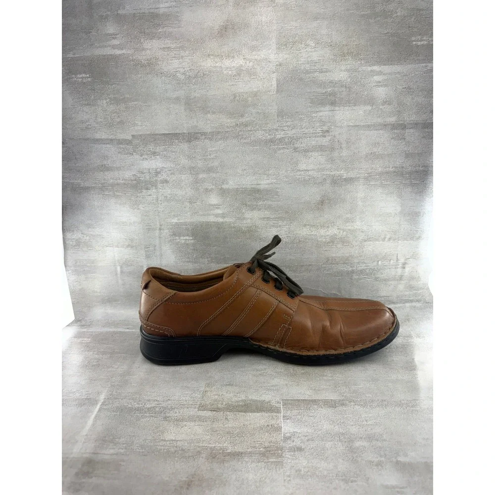 Clarks Collection Men Sz 13 Tan Leather Bicycle Toe Lace Up Oxford Shoes